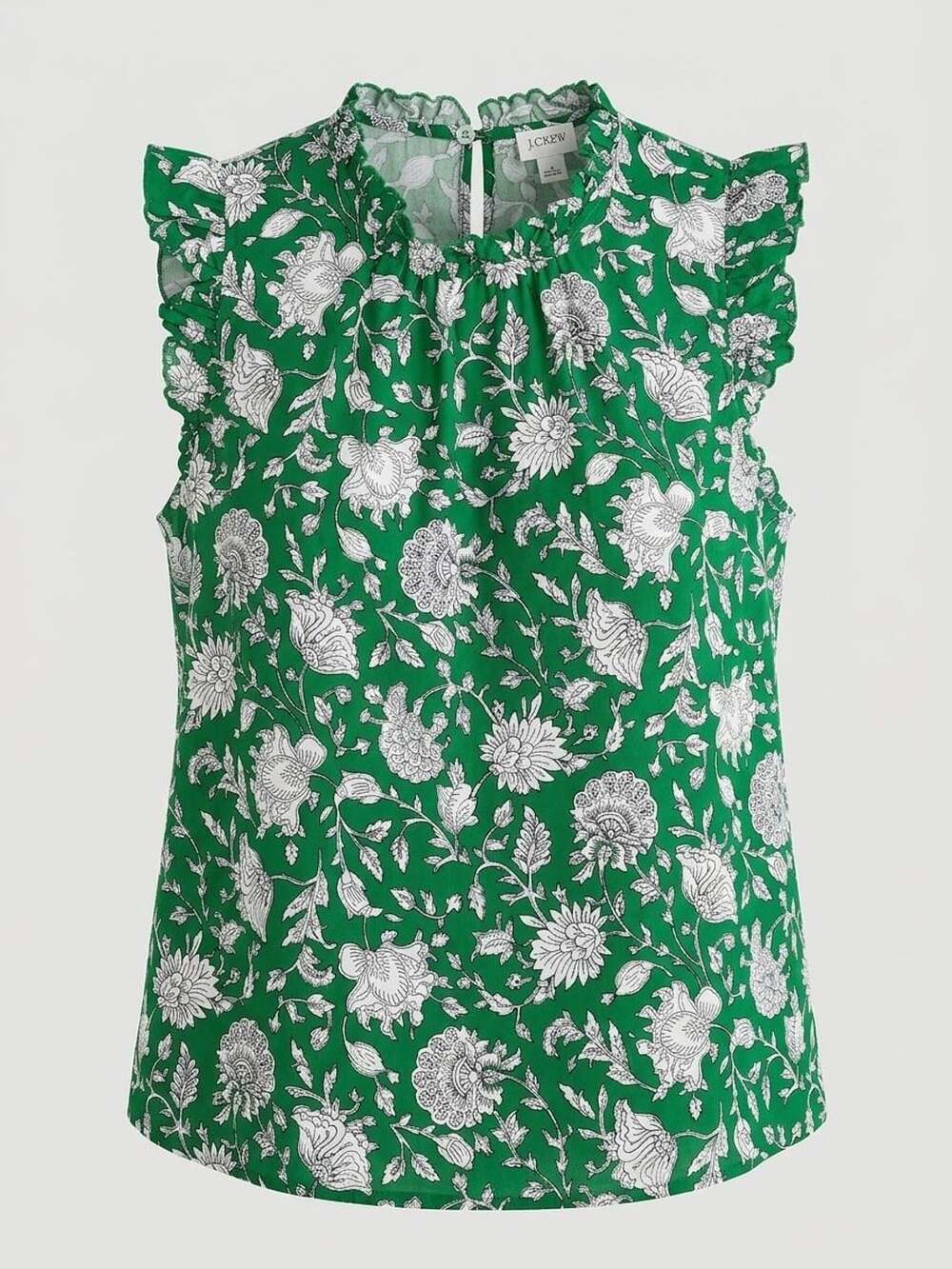J.Crew Sleeveless Ruffle Neck Floral Top Size XXL Green